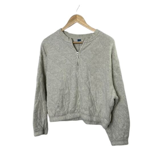 Old Navy Light Gray 1/2 Zip Cropped Pullover Sweatshirt Women's Large - Picture 5 of 8